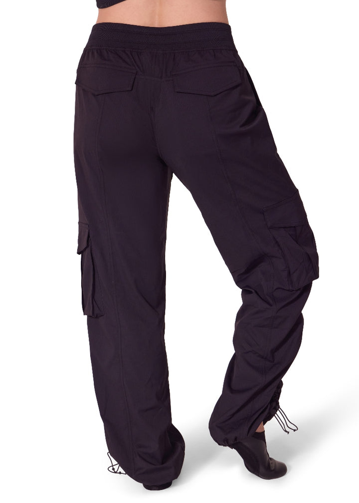 Capezio Jet Setter Dance Dynamics Studio Joggers F12555W in black with cargo pockets and drawstring ankle openings