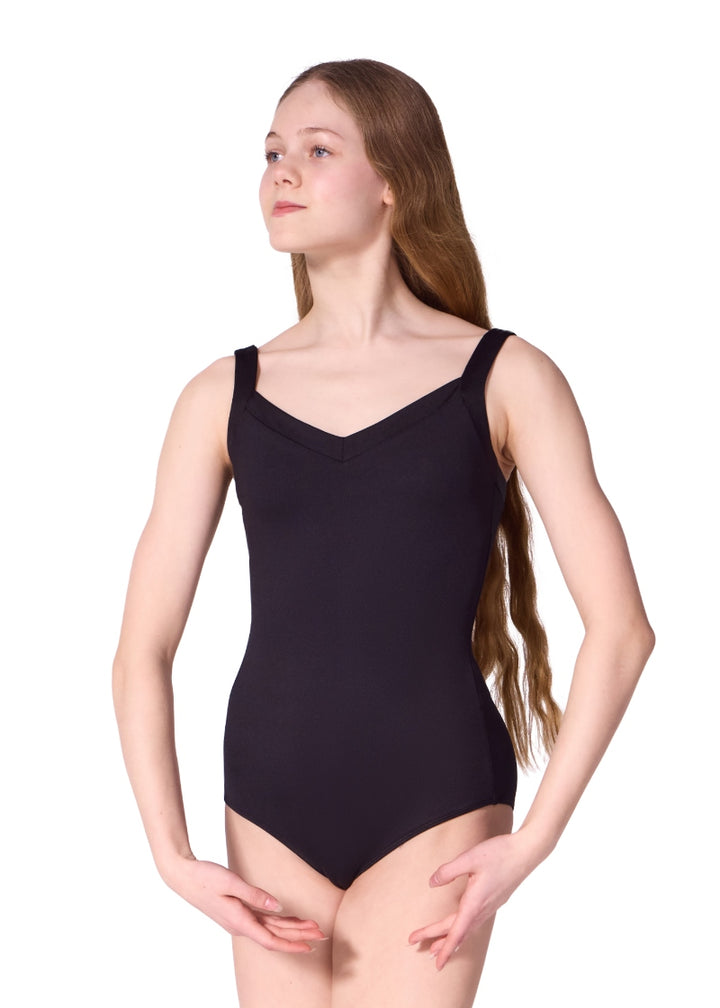 Capezio F12602W Dreamy tank leotard in black with V neckline 