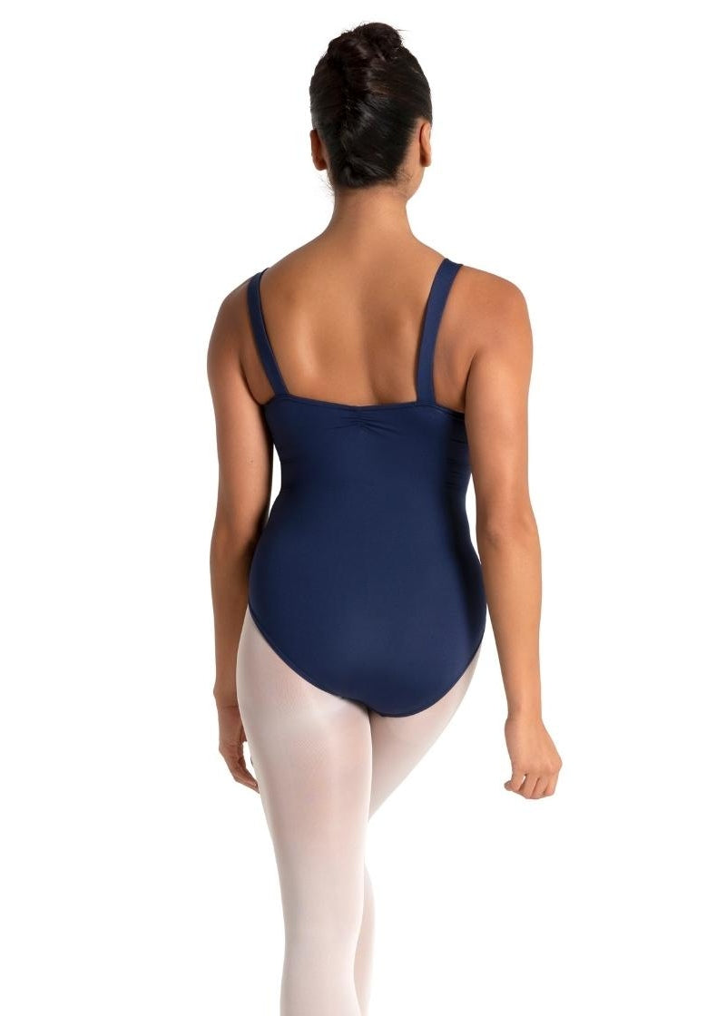Capezio SE1012W wide strap camisole leotard in navy blue with pinch sweetheart neckline and princess seams