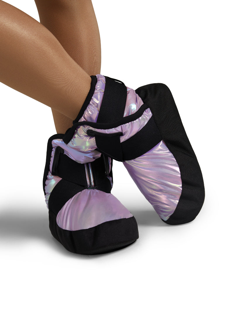 Capezio insulated booties in metallic pale purple.