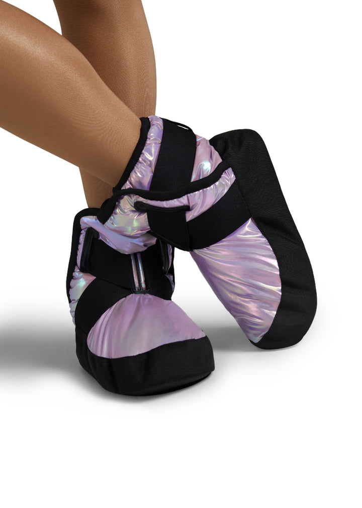 Capezio insulated booties in metallic pale purple.