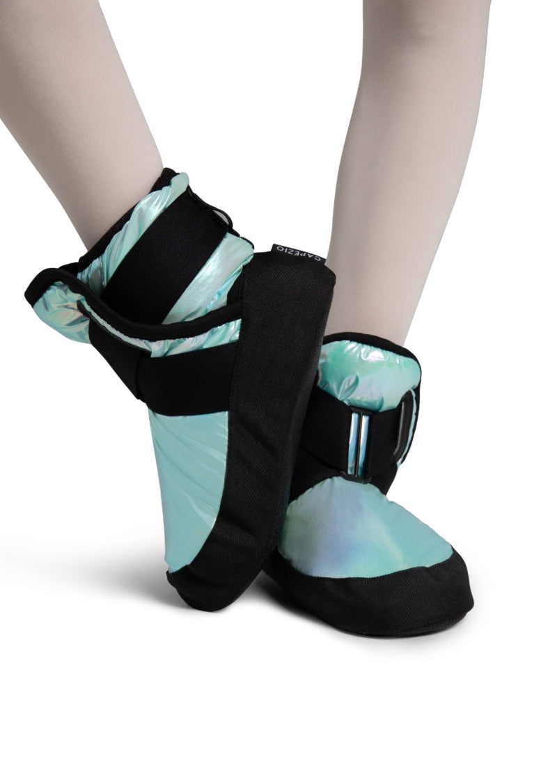 Capezio insulated booties in metallic light blue.