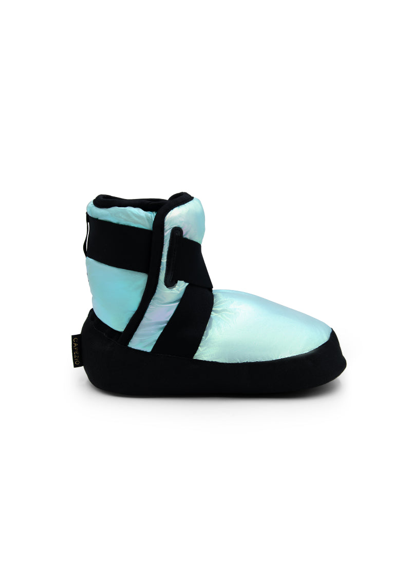 Capezio insulated booties in metallic light blue.