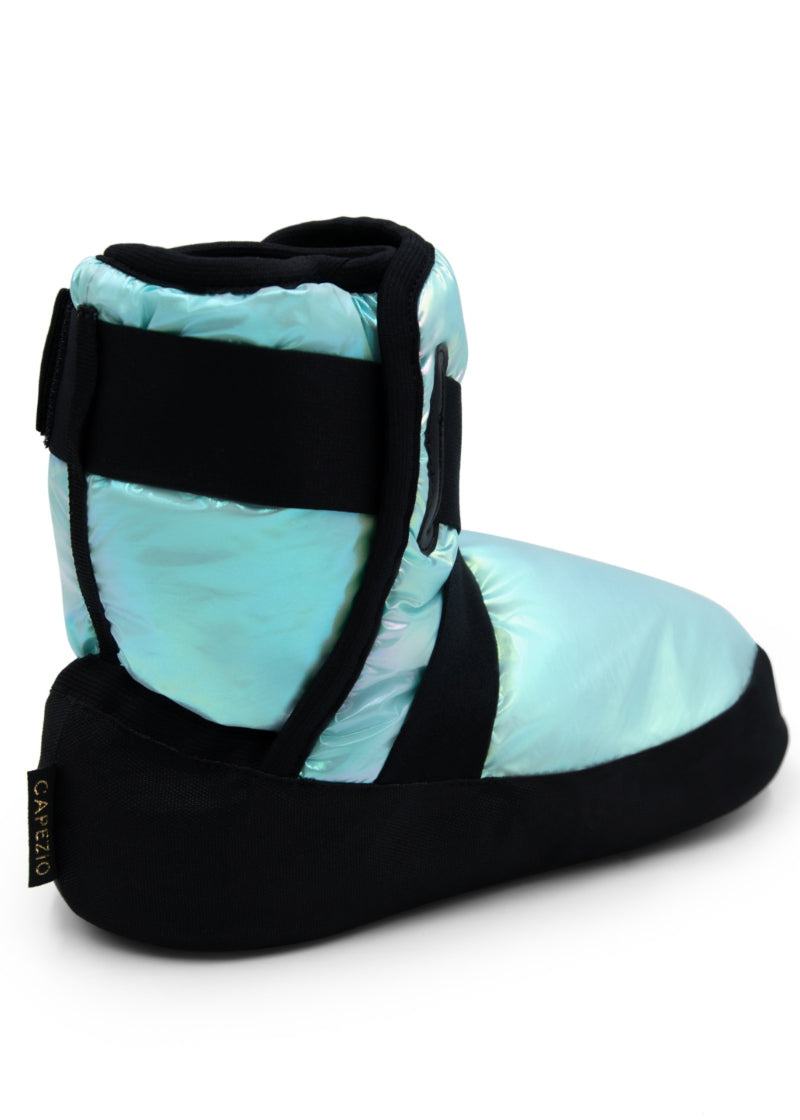 Capezio insulated booties in metallic light blue.