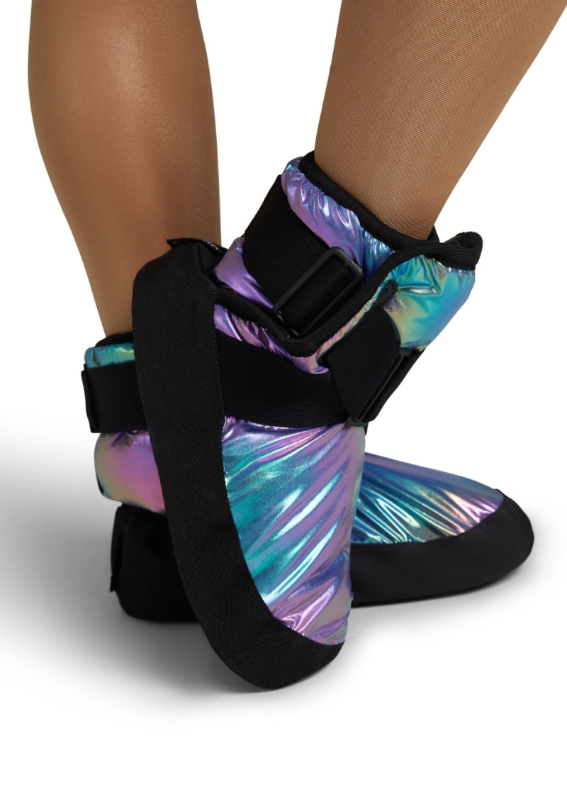 Capezio insulated booties in metallic rainbow color.