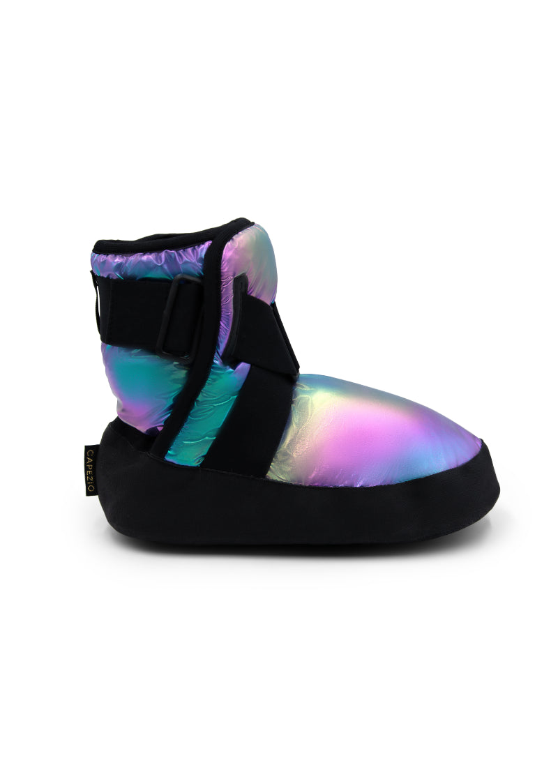 Capezio insulated booties in metallic rainbow color.