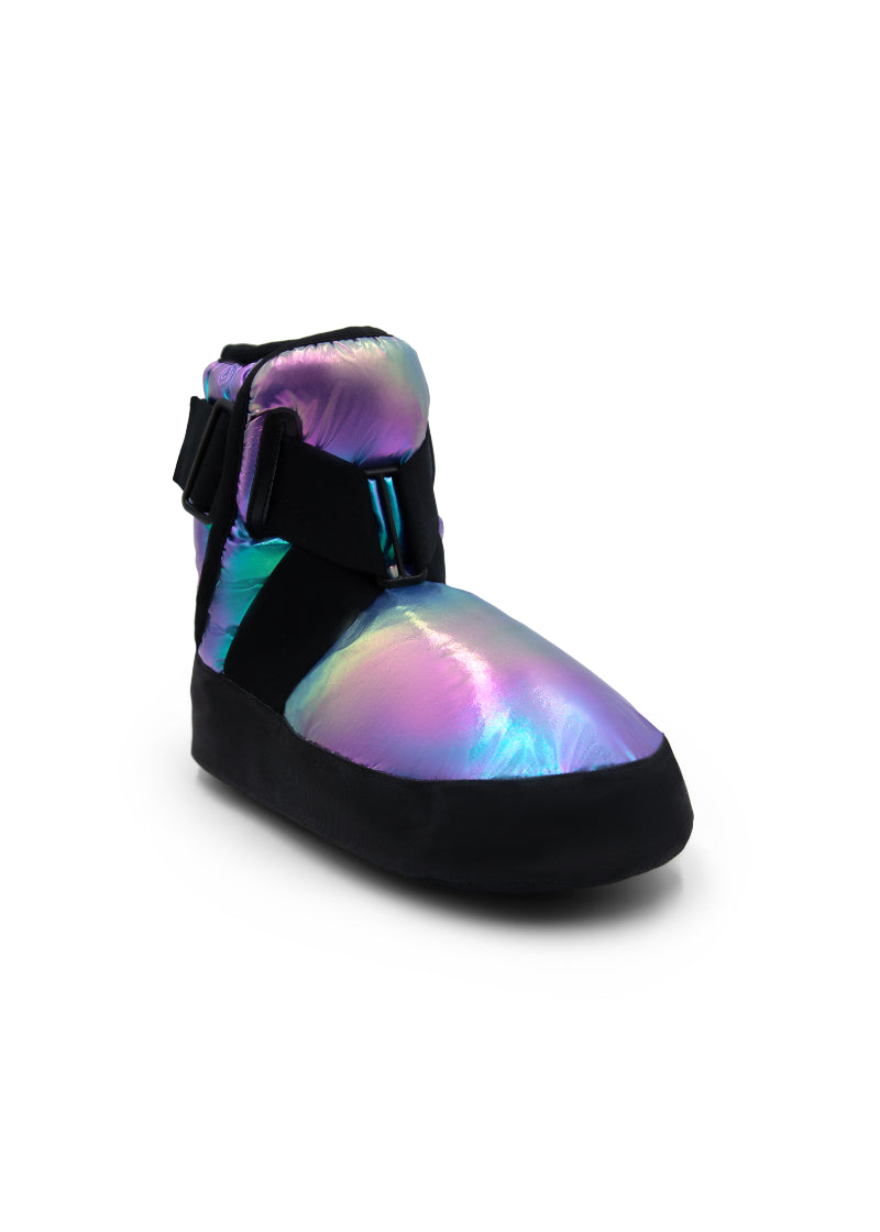 Capezio insulated booties in metallic rainbow color.