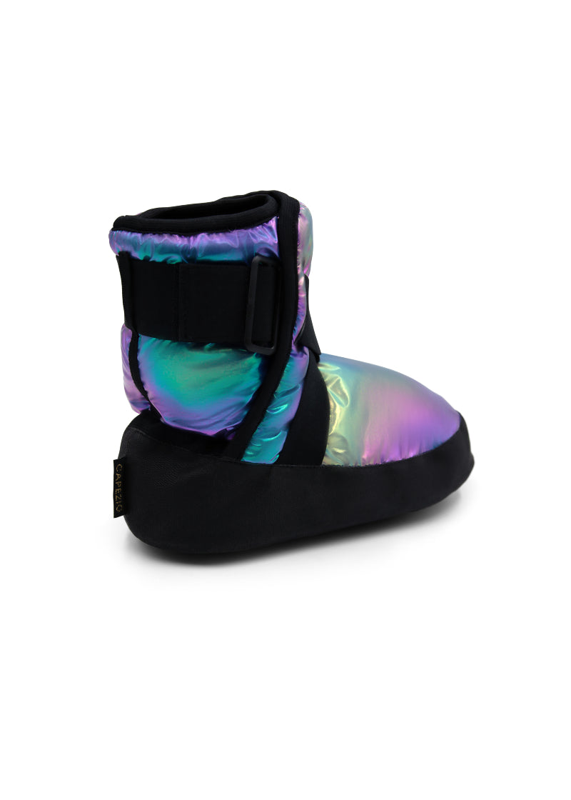 Capezio insulated booties in metallic rainbow color.