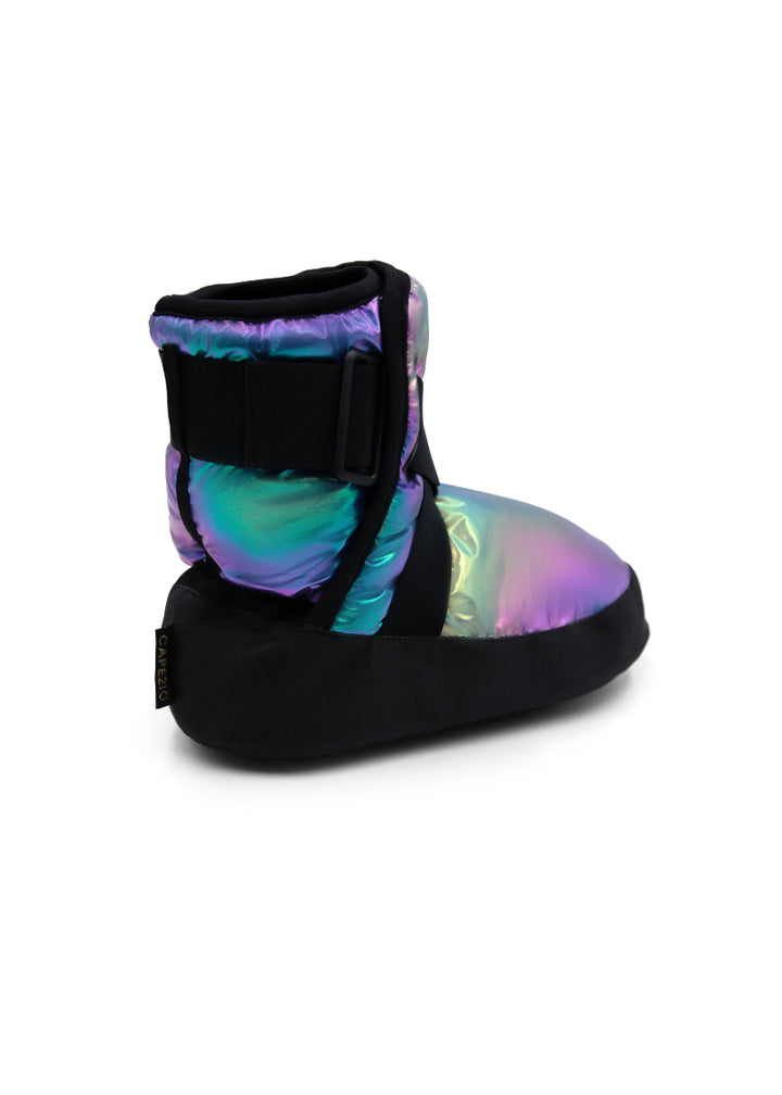 Capezio insulated booties in metallic rainbow color.