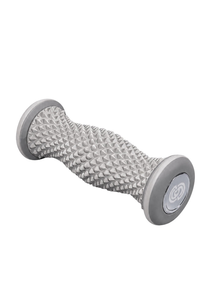 Covet Dance Arch Angel textured foot massage roller in gray, with silver Covet logo on the end.