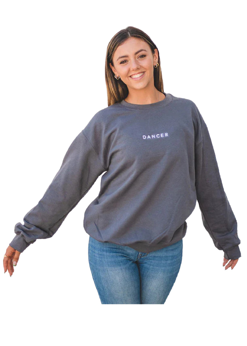 Covet Dance DNCR-EMB-CH Women's Dancer Embroidered Pullover Sweater in Charcoal Grey