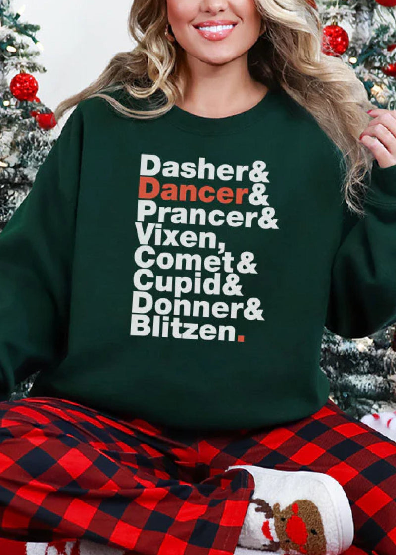 Covet Dance RN-SS Reindeer Names Women's Crewneck Sweatshirt in Dark Green