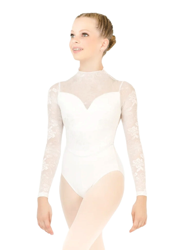 Crystallized White Translucent Long Sleeve Leotard