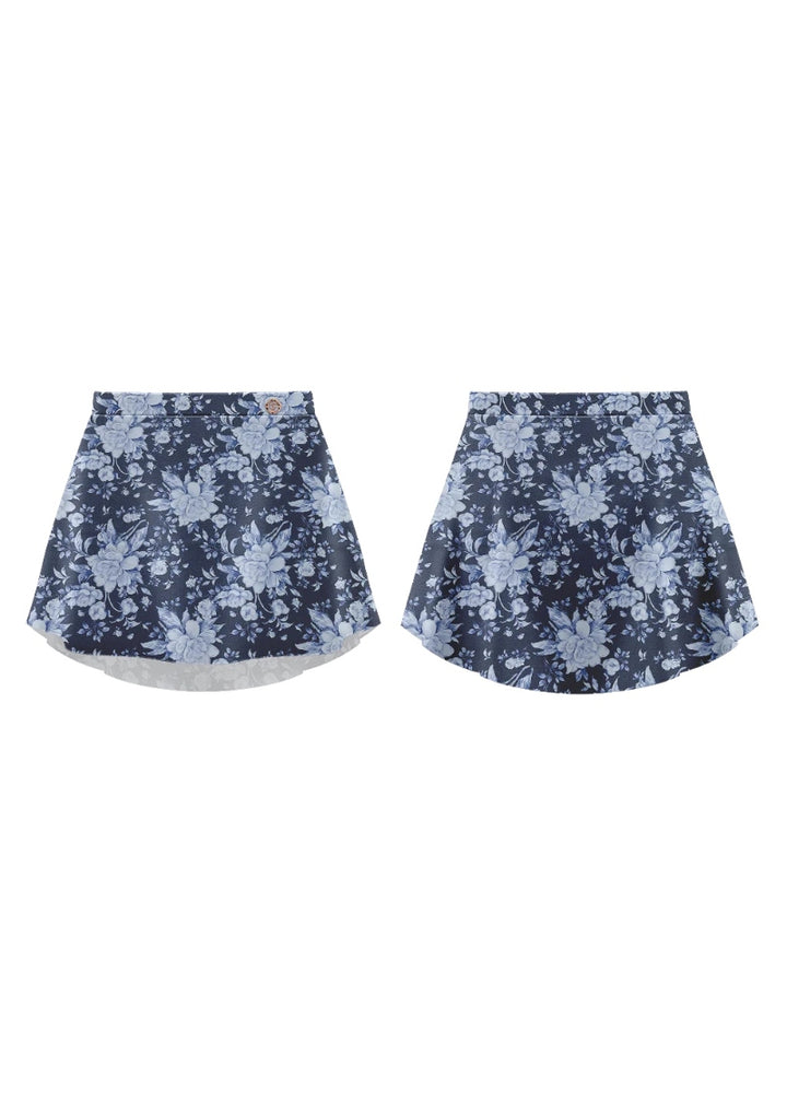 Danse de Paris navy pull-on skirt with white floral pattern