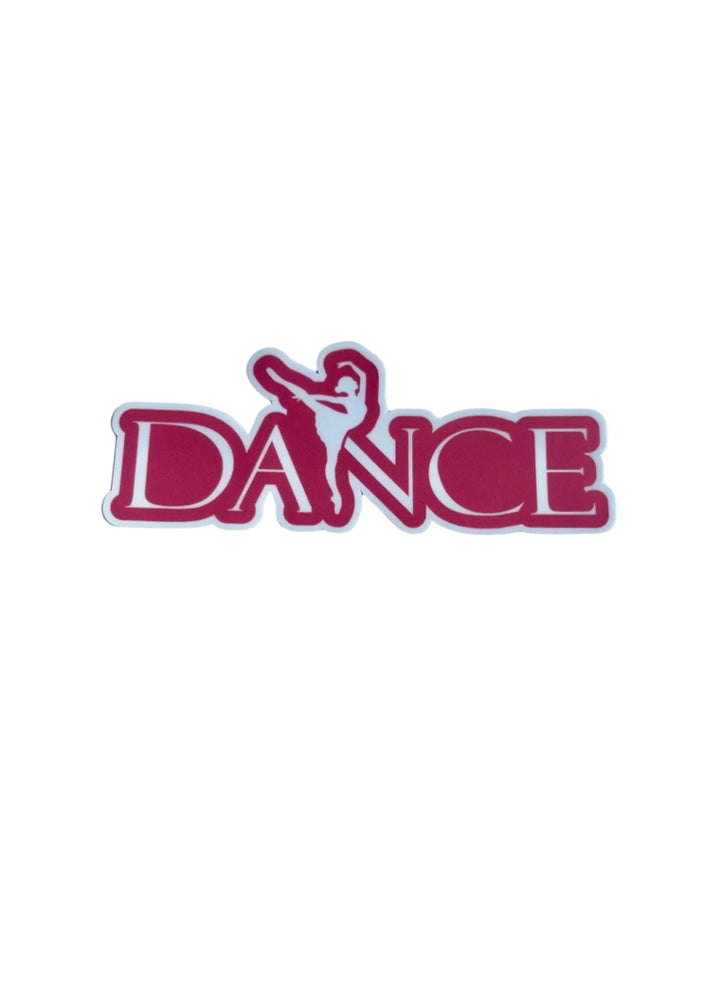 Pink DANCE sticker with dancer in arabesque.