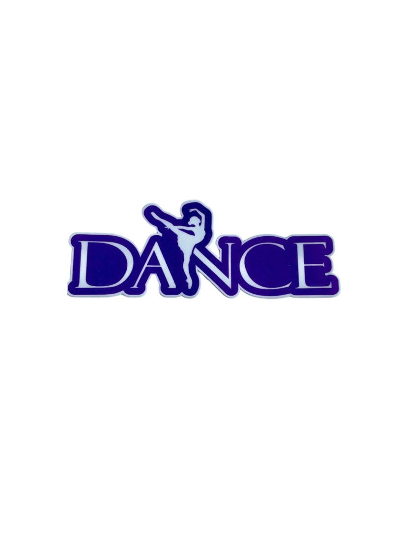 Purple DANCE sticker with dancer in arabesque.