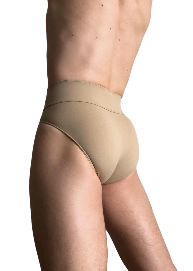 Beige full seat dance belt.