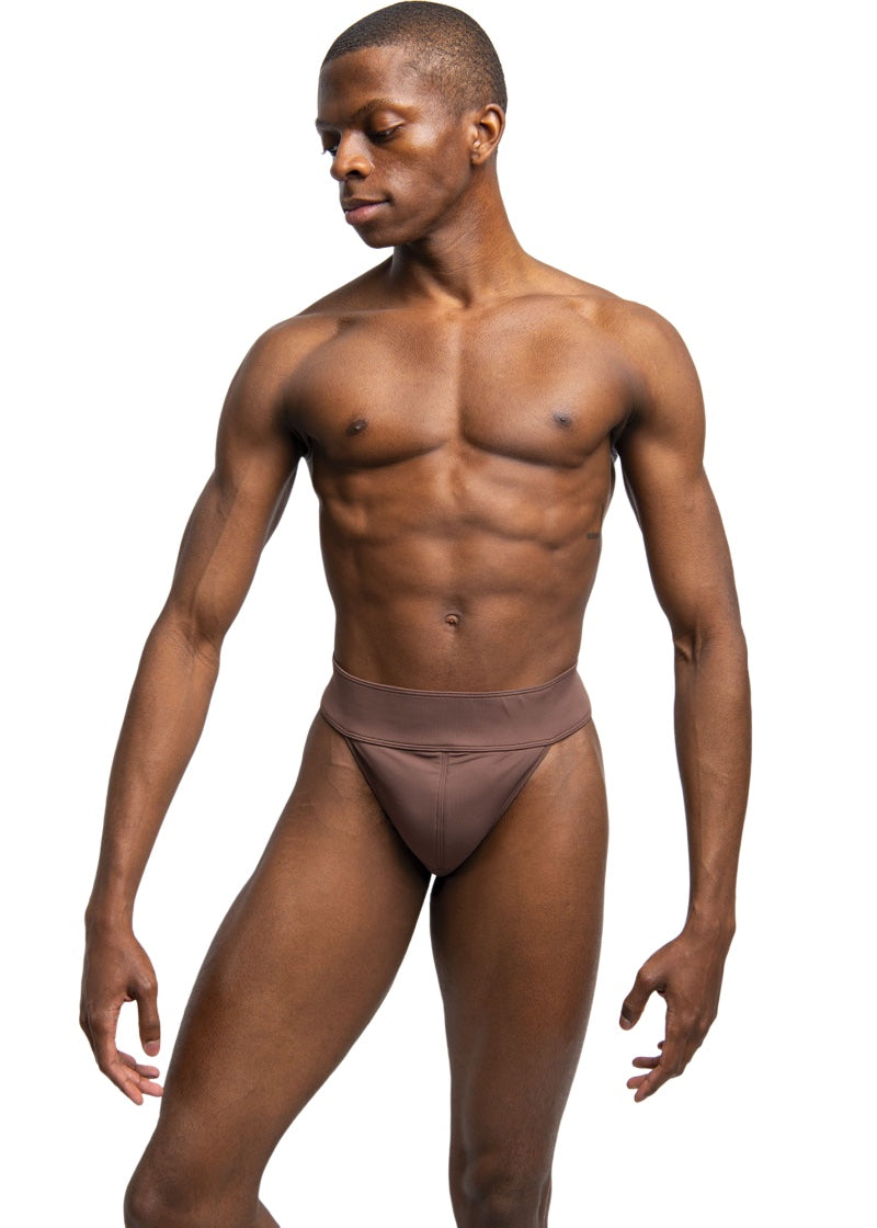 Brown thong dance belt.