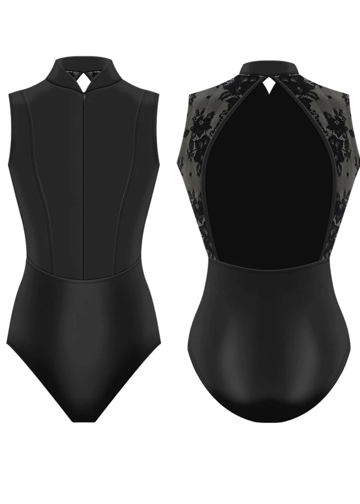 Yvonne Zip Front Lace Open Back Leotard (Jet Lace)