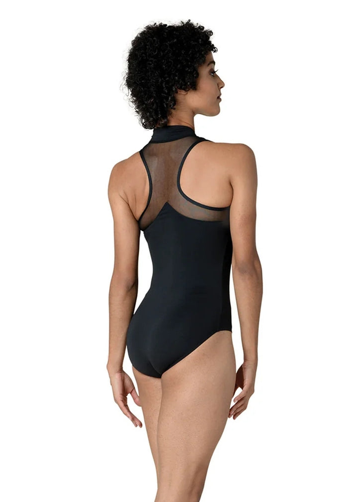 Danznmotion black tank leotard with mesh racerback