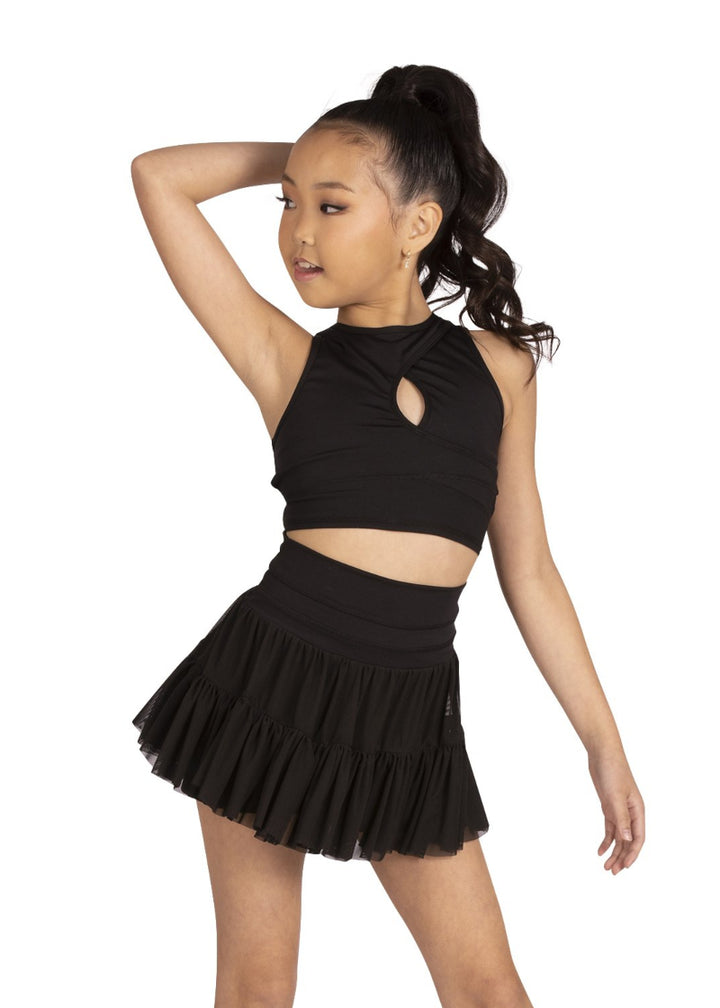 Danznmotion Ryder skort with mesh tiered skirt in black.