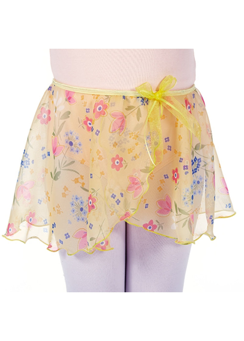 Floral Mock Wrap Youth Pull-On Skirt (Yellow)