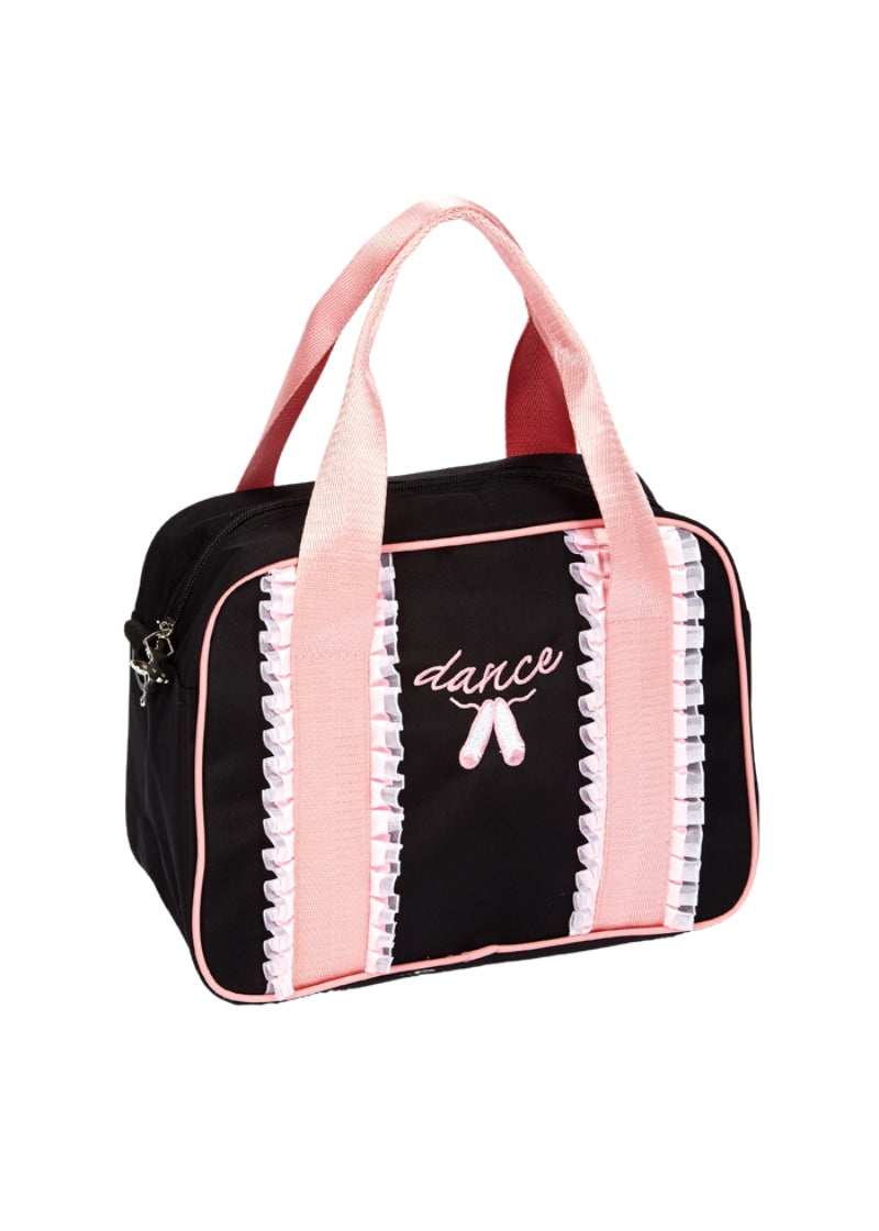Dasha Designs 4906BK Girls' Ballet Ribbon Dance Duffel Bag in Black/Pink with detachable shoulder strap