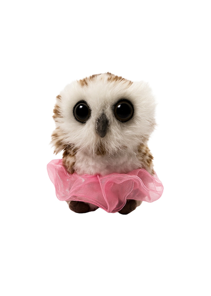 Dasha Designs 6361 Girls' Mini Ballerina Owl Plushie with textured brown and white faux fur and a removeable pink shimmer organza tutu