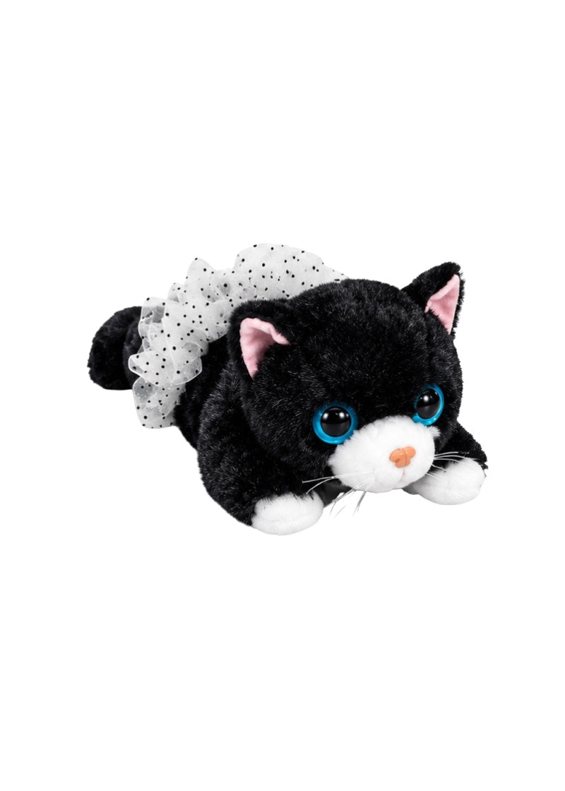 Dasha Designs plush stuffed cat with black fur, blue eyes, pink ears, and white tutu.
