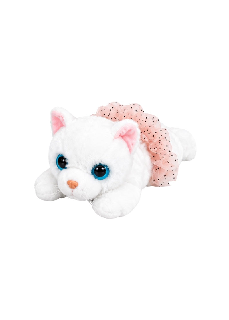 Dasha Designs plush stuffed cat with white fur, blue eyes, pink ears, and pink tutu.