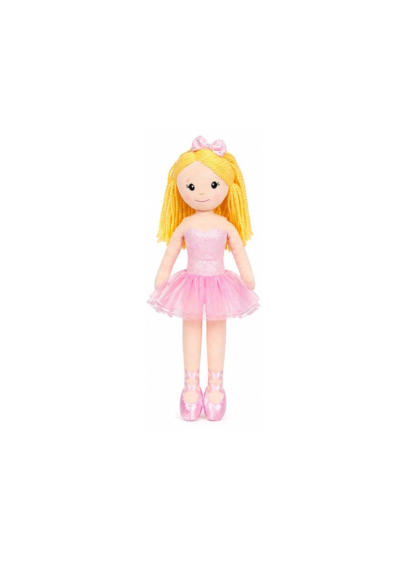 Dasha Designs plush doll with blonde hair and pink ballerina outfit.