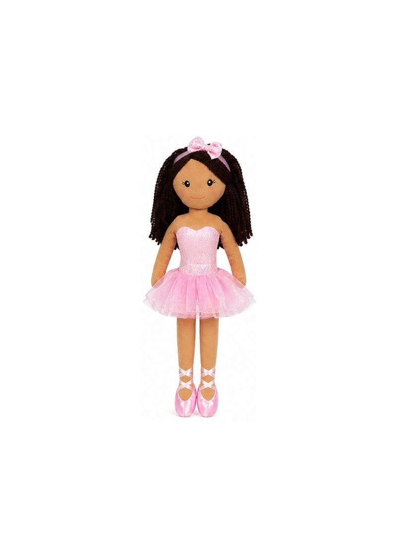 Dasha Designs plush doll with brown hair and pink ballerina outfit.