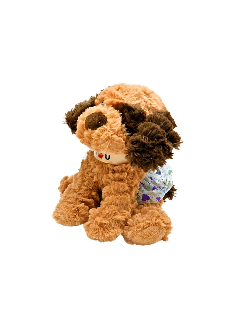 Dasha Designs plush stuffed puppy with golden fur, brown ears, tutu, and decorative collar.