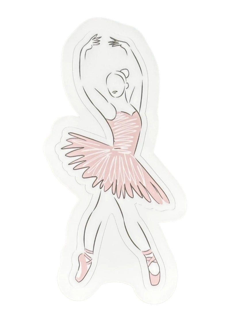 Denali & Co vinyl sticker featuring a line drawing ballerina in a pink dress