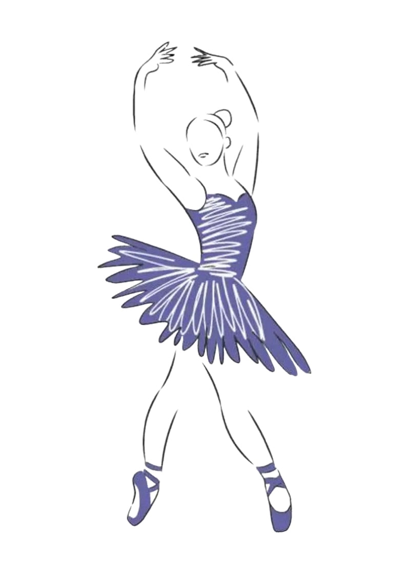 Denali & Co vinyl sticker featuring a line drawing ballerina in a purple dress