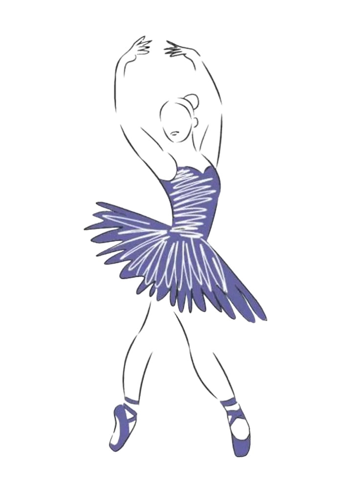 Denali & Co vinyl sticker featuring a line drawing ballerina in a purple dress