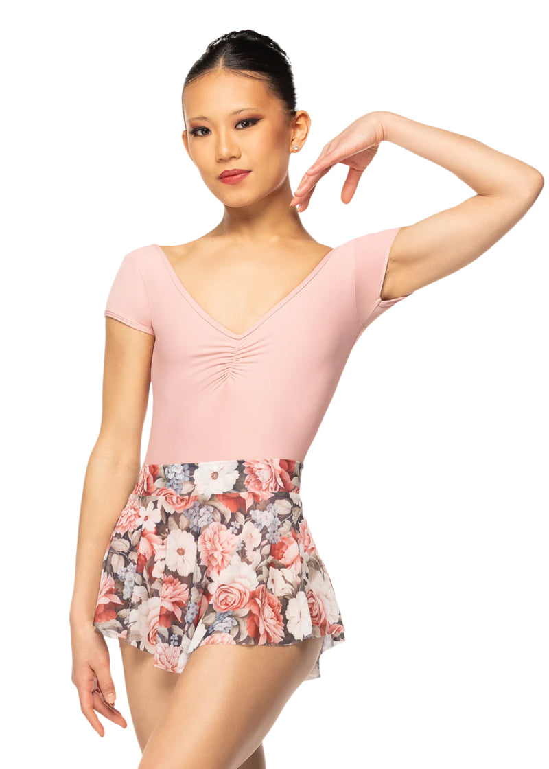 Eleve Dancewear My Love Women's Hipster Floral Mesh Pull-On Skirt, shown on a ballet dancer