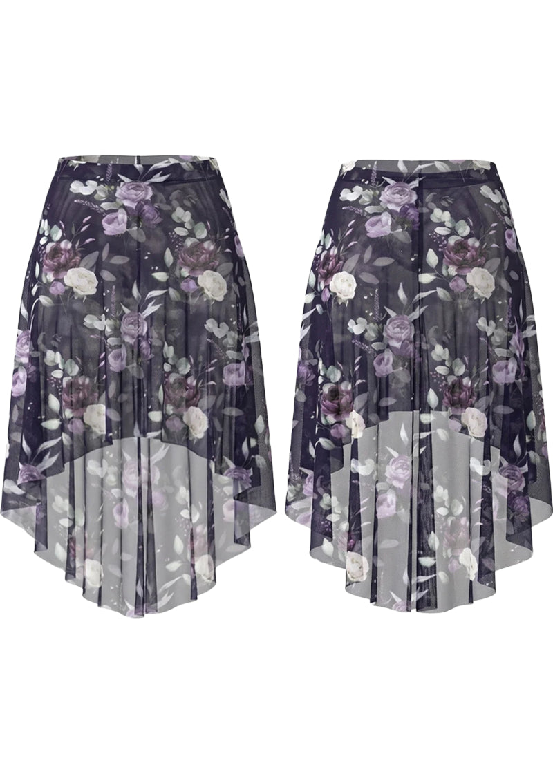 Eleve Dancewear Moonlit Garden Women's Back Tuck Floral Print Stretch Mesh High-Low Pull-On Ballet Skirt