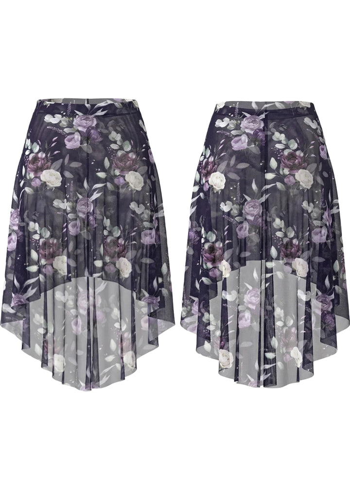 Eleve Dancewear Moonlit Garden Women's Back Tuck Floral Print Stretch Mesh High-Low Pull-On Ballet Skirt
