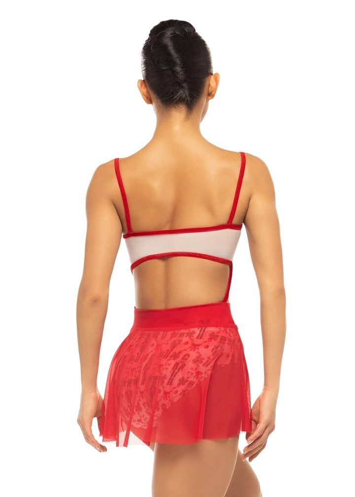 Eleve Amora mesh pull-on skirt in red with high-low hem 