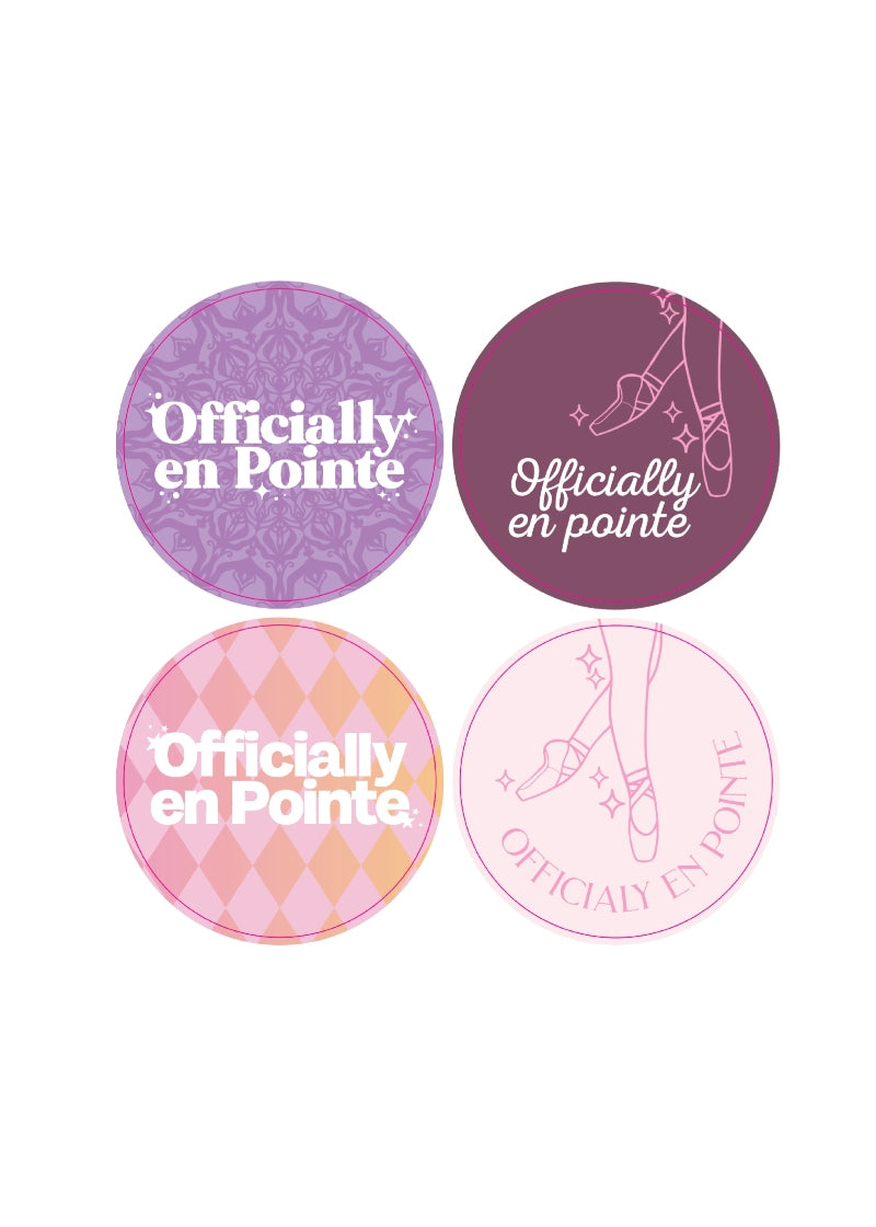 officially en pointe pin in lavender, mauve, pink/orange, and pink