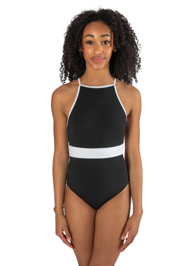 Energetiks IAL159TR2 Women's Mave Camisole Leotard in black with white trim