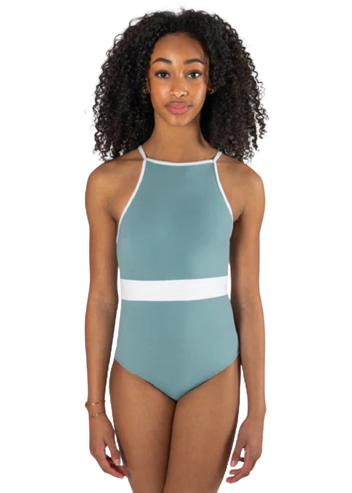Energetiks IAL159TR2 Women's Mave Camisole Leotard in slate blue with white trim