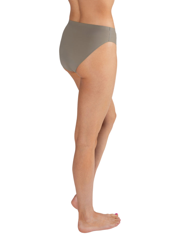 Energetiks ADB01 Women's Absorb Plus Dance Brief Period Underwear in Chai Grey Tan, shown on a dancer