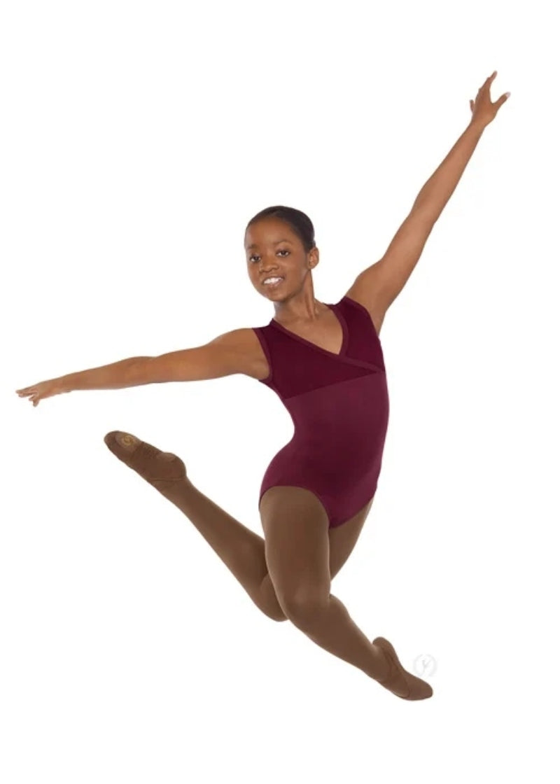 Eurotard red tank leotard with mock wrap bust