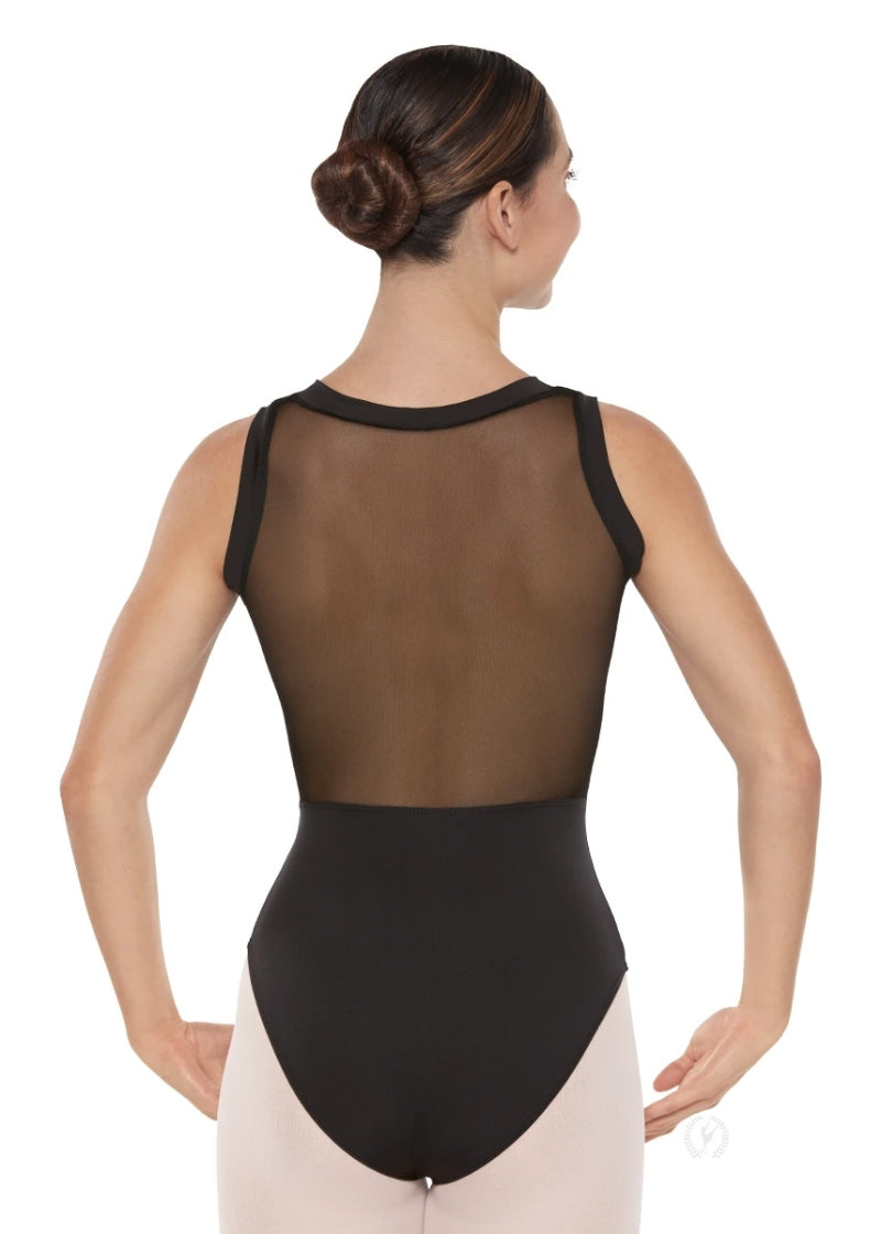 Eurotard black tank leotard with mesh back panel