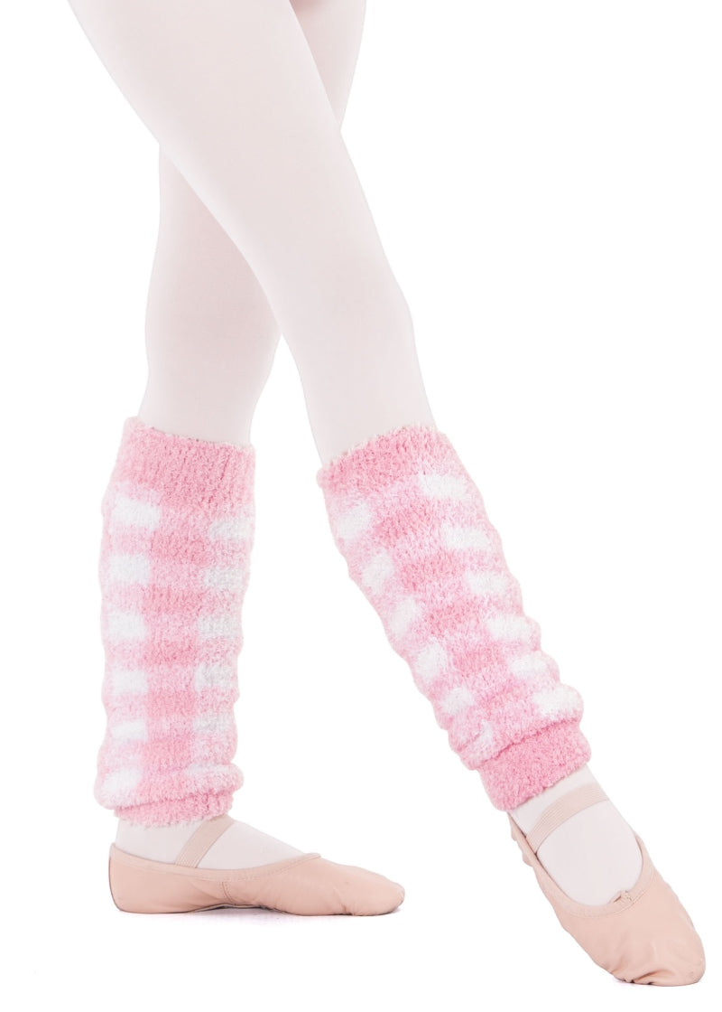 Eurotard 72526C youth plush 12 inch legwarmers in pink and white gingham