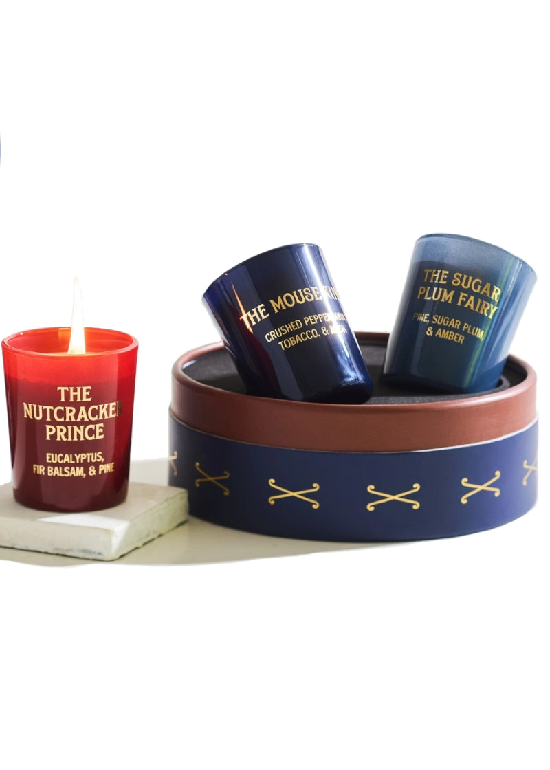 Candlefish CF21602NUT The Nutcracker Ballet Premium Soy Wax Scented Candle Holiday Gift Set with notes of eucalyptus, pine, sugar plum, amber, musk, peppercorn, and tobacco