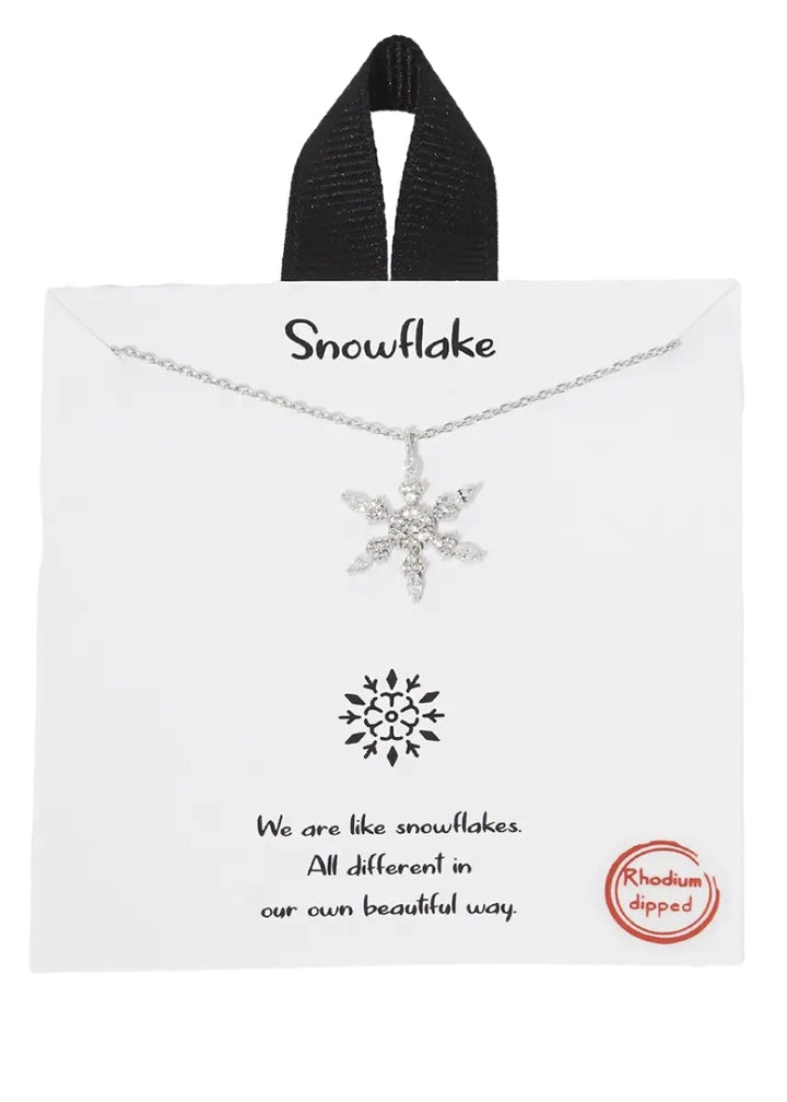 rhodium-plated snowflake pendant necklace with cubic zirconium stones 