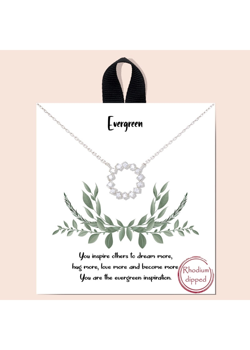 Fashion City Evergreen wreath charm necklace made of rhodium-dipped brass and cubic zirconium 